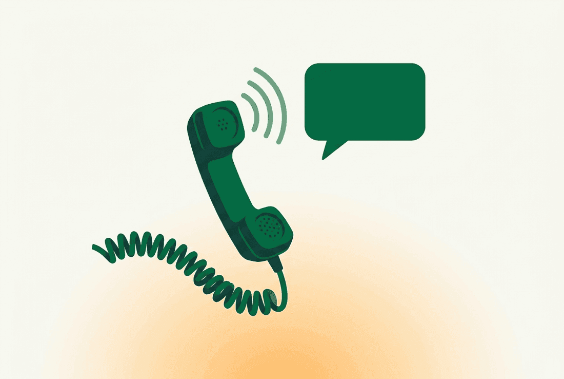 A green CB radio handset with a friendly empty speech bubble — ask us anything